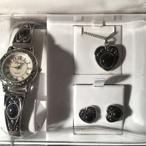 Watch-earrings-necklace set rainbow face on watch